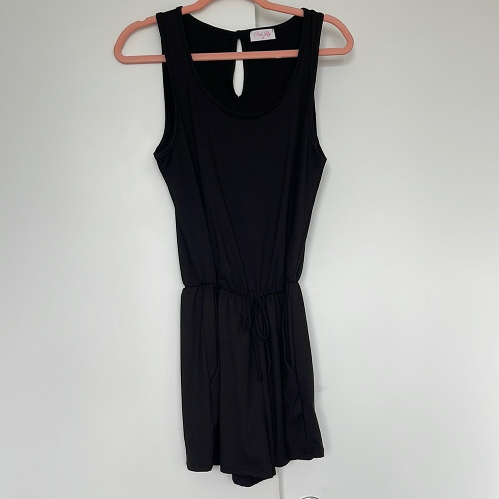 Pink Lily Sleeveless Black Romper